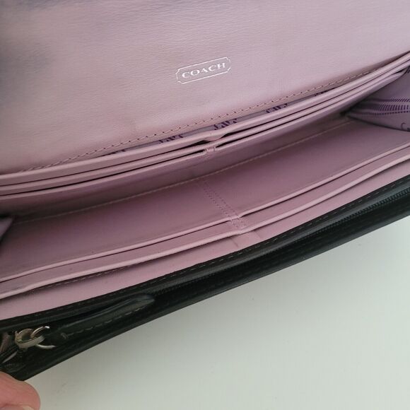 Coach Wallet Leather Signature Black Purple Bifold 8x4 Large Envelope Boho - Picture 4 of 9